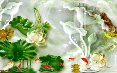 File tranh Tranh hoa sen cá cửu ngư quần hội S3733 (gốc) phong cách tối giản