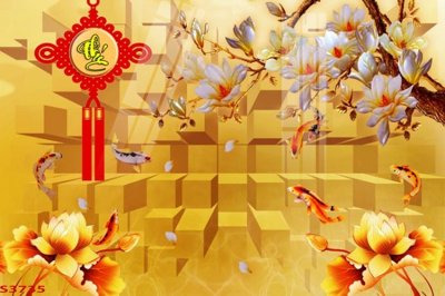 File gốc Tranh hoa sen cá cửu ngư quần hội S3735 (ảnh chi tiết) để in trần