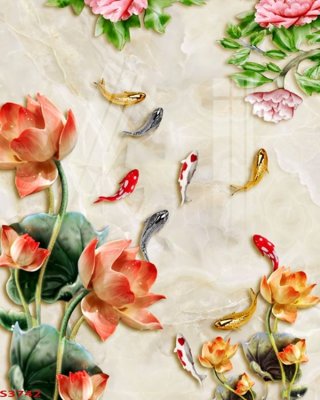 File tranh Tranh hoa sen cá cửu ngư quần hội S3742 (gốc) chủ đề trẻ em