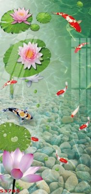 Download file gốc Tranh hoa sen cá cửu ngư quần hội S3745 (in lụa) cao cấp