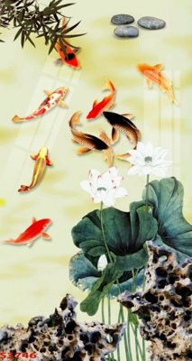 File gốc Tranh hoa sen cá cửu ngư quần hội S3746 (trang trí) phòng làm việc