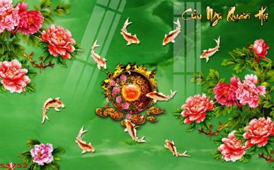 File in trần Tranh hoa sen cá cửu ngư quần hội S3752 (bản gốc) trời sao