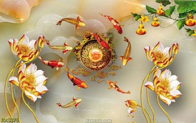 File tranh gốc Tranh cửu ngư quần hội sen cá S376 chủ đề hiện đại