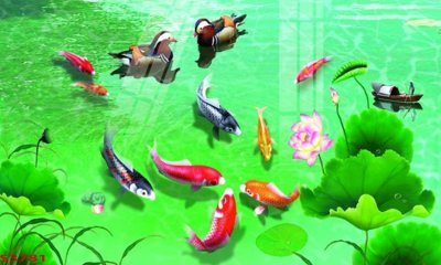 File in ấn Tranh hoa sen cá cửu ngư quần hội S3781 (bản gốc) sắc nét