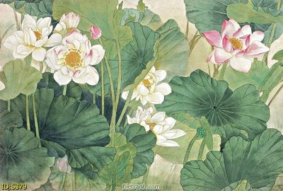 File ảnh Tranh cửu ngư quần hội sen cá S379 (gốc) in decal dán tường