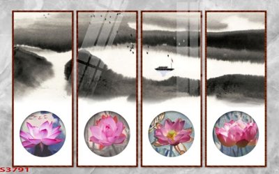 File tranh PSD Tranh hoa sen cá cửu ngư quần hội S3791 chất lượng cao