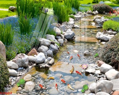 Download file gốc Tranh hoa sen cá cửu ngư quần hội S3802 (in lụa) hoa lá