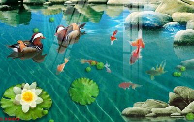 File gốc Tranh hoa sen cá cửu ngư quần hội S3803 (cho in 3D) độc đáo