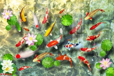 File PSD Tranh hoa sen cá cửu ngư quần hội S3804 (chất lượng in ấn)