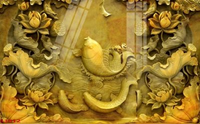 File tranh Tranh hoa sen cá cửu ngư quần hội S3812 (file gốc) chủ đề phong thủy