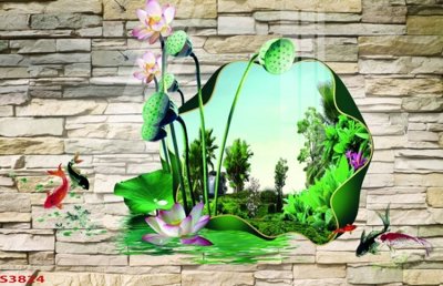 File gốc Tranh hoa sen cá cửu ngư quần hội S3824 (thiết kế) cho in ấn