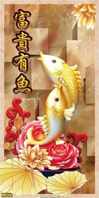 File tranh Tranh cửu ngư quần hội sen cá S383 (bản gốc) in lụa 3D