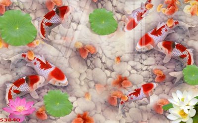 Tải về hình ảnh gốc Tranh hoa sen cá cửu ngư quần hội S3840 sắc nét