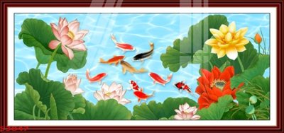 File PSD Tranh hoa sen cá cửu ngư quần hội S3847 (nguyên bản) cho thiết kế