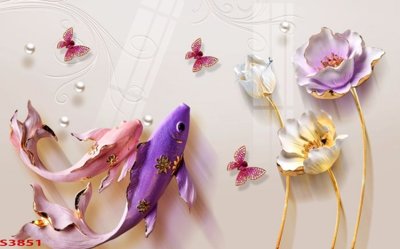 File tranh Tranh hoa sen cá cửu ngư quần hội S3851 (gốc) chủ đề trẻ em