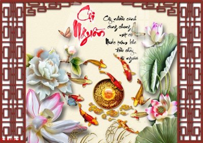 File gốc in mica Tranh hoa sen cá cửu ngư quần hội S3852 chất lượng