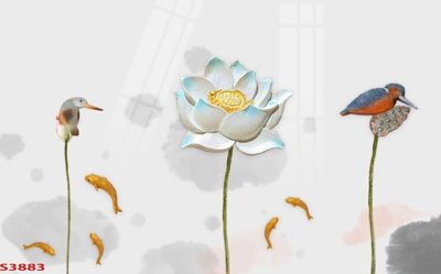Tải file Tranh hoa sen cá cửu ngư quần hội S3883 (gốc) chủ đề tôn giáo
