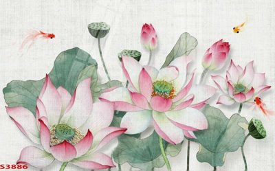Tải về file tranh gốc Tranh hoa sen cá cửu ngư quần hội S3886 (để in quảng cáo)