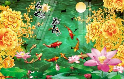 File gốc Tranh hoa sen cá cửu ngư quần hội S3889 (trang trí) phòng trẻ em