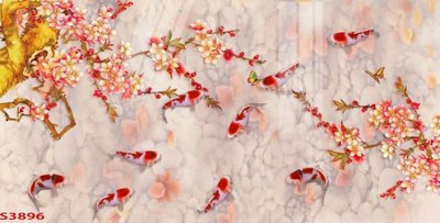 Ảnh gốc file in lụa Tranh hoa sen cá cửu ngư quần hội S3896 chi tiết