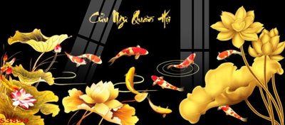 File in trần Tranh hoa sen cá cửu ngư quần hội S3899 (bản gốc) bầu trời