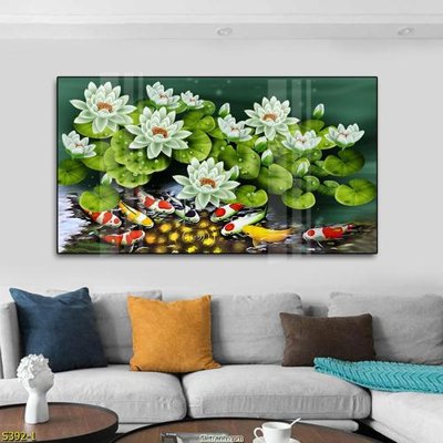 File PSD Tranh cửu ngư quần hội sen cá S392 (gốc) tách lớp chi tiết