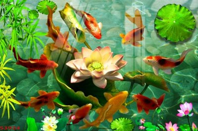 Hình ảnh file gốc Tranh hoa sen cá cửu ngư quần hội S3924 cho in UV