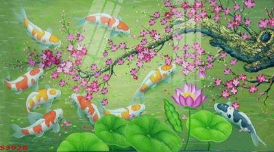File in trần Tranh hoa sen cá cửu ngư quần hội S3928 (file gốc) hoa văn 3D
