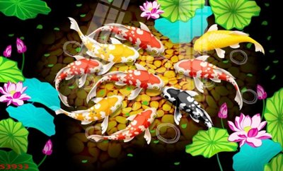 File PSD Tranh hoa sen cá cửu ngư quần hội S3933 (chất lượng in ấn)
