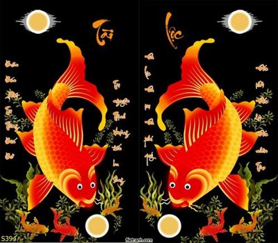 File gốc Tranh cửu ngư quần hội sen cá S394 (ảnh chi tiết) để in trần
