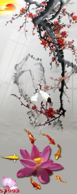 File tranh Tranh hoa sen cá cửu ngư quần hội S3993 (bản gốc) trang trí văn phòng