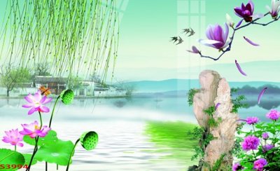 File gốc Tranh hoa sen cá cửu ngư quần hội S3994 (in lụa) trang trí tường