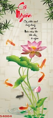 File gốc Tranh hoa sen cá cửu ngư quần hội S4004 (in lụa) tranh thuận buồm