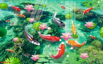 Tải file Tranh hoa sen cá cửu ngư quần hội S4018 (gốc) in ấn chất lượng