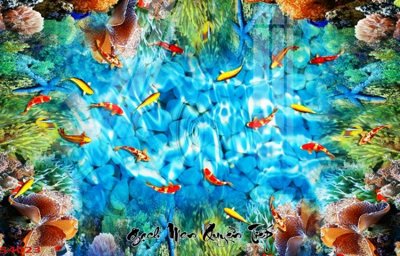 File in mica Tranh hoa sen cá cửu ngư quần hội S4023 (bản gốc) siêu trong