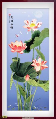 File tranh Tranh cửu ngư quần hội sen cá S404 (gốc) chủ đề thiên nhiên