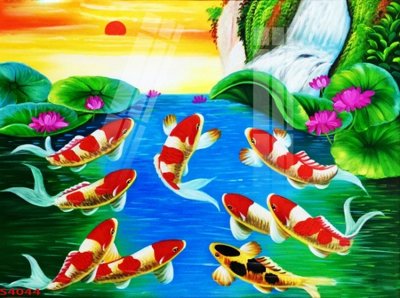 File tranh Tranh hoa sen cá cửu ngư quần hội S4044 (ảnh gốc) sắc nét hoàn hảo