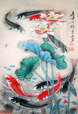 File PSD Tranh hoa sen cá cửu ngư quần hội S4052 (gốc) cho in quảng cáo
