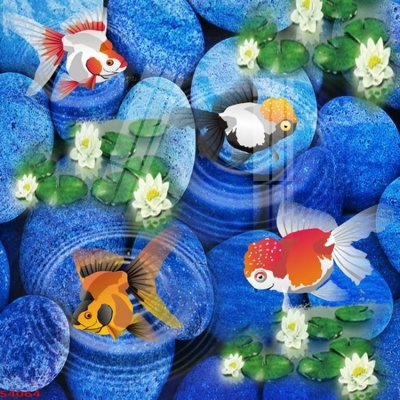 File in lụa Tranh hoa sen cá cửu ngư quần hội S4064 (tân cổ điển) Tranh hoa sen cá cửu ngư quần hội S4064