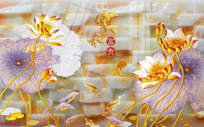 File tranh in tráng gương Tranh hoa sen cá cửu ngư quần hội S4067 (siêu nét)