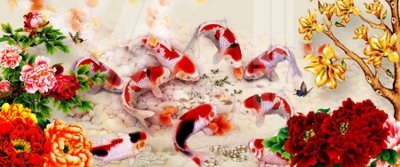 File gốc in ấn Tranh hoa sen cá cửu ngư quần hội S4073 chất lượng vượt trội