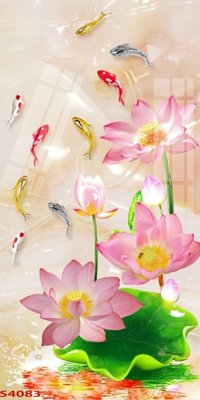 File tranh trang trí Tranh hoa sen cá cửu ngư quần hội S4083 (file gốc)
