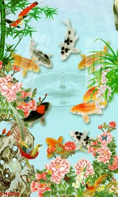 File gốc Tranh hoa sen cá cửu ngư quần hội S4086 (in 3D) cho trang trí