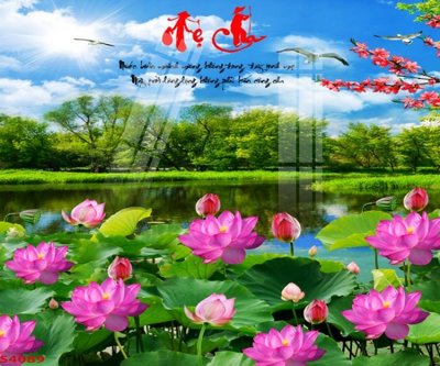 File ảnh Tranh hoa sen cá cửu ngư quần hội S4089 (gốc) cho trang trí nội thất