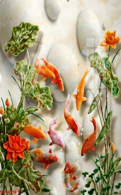 File gốc Tranh hoa sen cá cửu ngư quần hội S4091 (phong cách) châu Âu