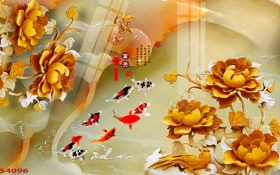 File in ấn Tranh hoa sen cá cửu ngư quần hội S4096 chuyên nghiệp