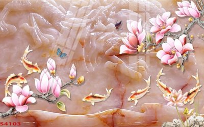 File ảnh Tranh hoa sen cá cửu ngư quần hội S4103 (gốc) in decal dán tường