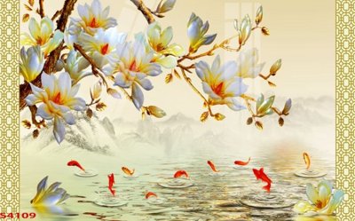 Tải về file gốc Tranh hoa sen cá cửu ngư quần hội S4109 (chuẩn in ấn)