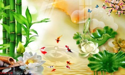 File gốc Tranh hoa sen cá cửu ngư quần hội S4118 (in tráng gương) nghệ thuật