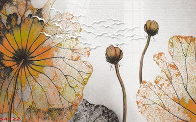 File PSD Tranh hoa sen cá cửu ngư quần hội S4122 (gốc) cho in quảng cáo